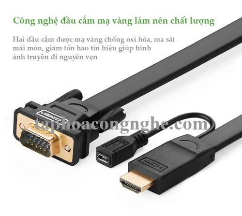 Ugreen 40232 3M màu Đen Cáp chuyển đỗi HDMI sang VGA kèm cổng trợ nguồn Micro USB MM101 30040232